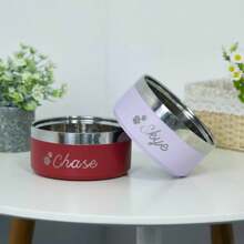 [Custom] Laser Engraved Stainless Steel Pet Bowl, Can Engrave Name, Cat Bowl, Water Bowl, Dog Bowl, Thick Cylindrical Double-Layer Pet Food Bowl - Multicolor - View 3