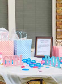 Gender Reveal Decor - Blue And Pink Wooden Desktop Decorations, Suitable For Gender Reveal Crafts And Baby Shower Party Supplies, Centerpiece Decorations - Blue Pink - View 3