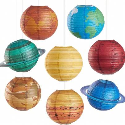 8pcs/Set, Outer Space Party Decorations Hanging Planet Paper Lanterns, Astronaut Galaxy Party Decor, Solar System Planet Decorations Compatible With Galaxy Space Theme Birthday Decorations Supplies, Room Ceiling Decorat