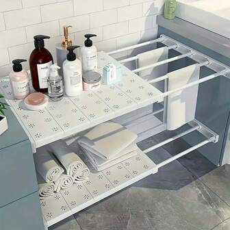 Multi Functional Adjustable Storage Partition Without Drilling - Perfect For Wardrobes, Kitchens, And Bathrooms - Space Saving Organizing Rack, Kitchen Organizer, And Storage Cabinet Organizer And Storage