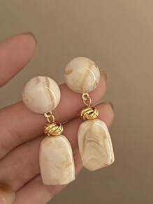 MESTILO 1 对复古仿玉大理石不对称形状耳环，适合女性日常佩戴