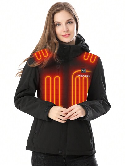 Venustas Women's Heated Jacket With Battery Pack 7.4V, Windproof Electric Insulated Coat With Detachable Hood Slim Fit