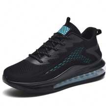 PLUS SIZE Men's Solid Air Cushion Sneakers - Comfy Non Slip Casual Shoes With Lace Up Design