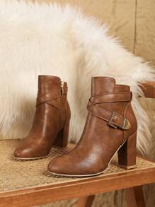 Damen Ankle Boots mit hohem Absatz, für Frühling & Herbst & Winter, mit Schnallen Design, schmale Stiefel, Europäischer & Amerikanischer Stil, spitze Zehenpartie, Schwarz, modisch & vielseitig, Stiefel, elegant & süß, Blockabsatz