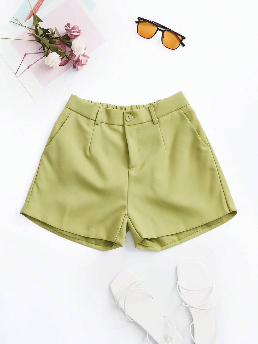 Women's Solid High Waisted Ruched Shorts