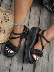 Women's Thick Sole Wedge Sandals Black Plus Size Summer Beach Slide Slippers Casual Roman Shoes