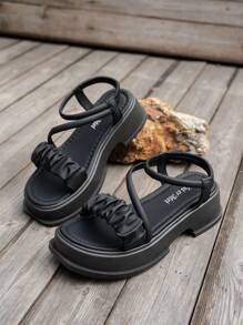 Women's Thick Sole Wedge Sandals Black Plus Size Summer Beach Slide Slippers Casual Roman Shoes