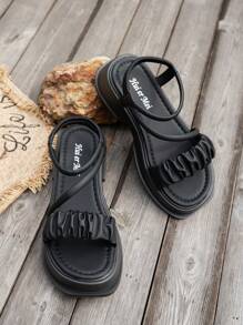 Women's Thick Sole Wedge Sandals Black Plus Size Summer Beach Slide Slippers Casual Roman Shoes