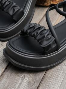 Women's Thick Sole Wedge Sandals Black Plus Size Summer Beach Slide Slippers Casual Roman Shoes