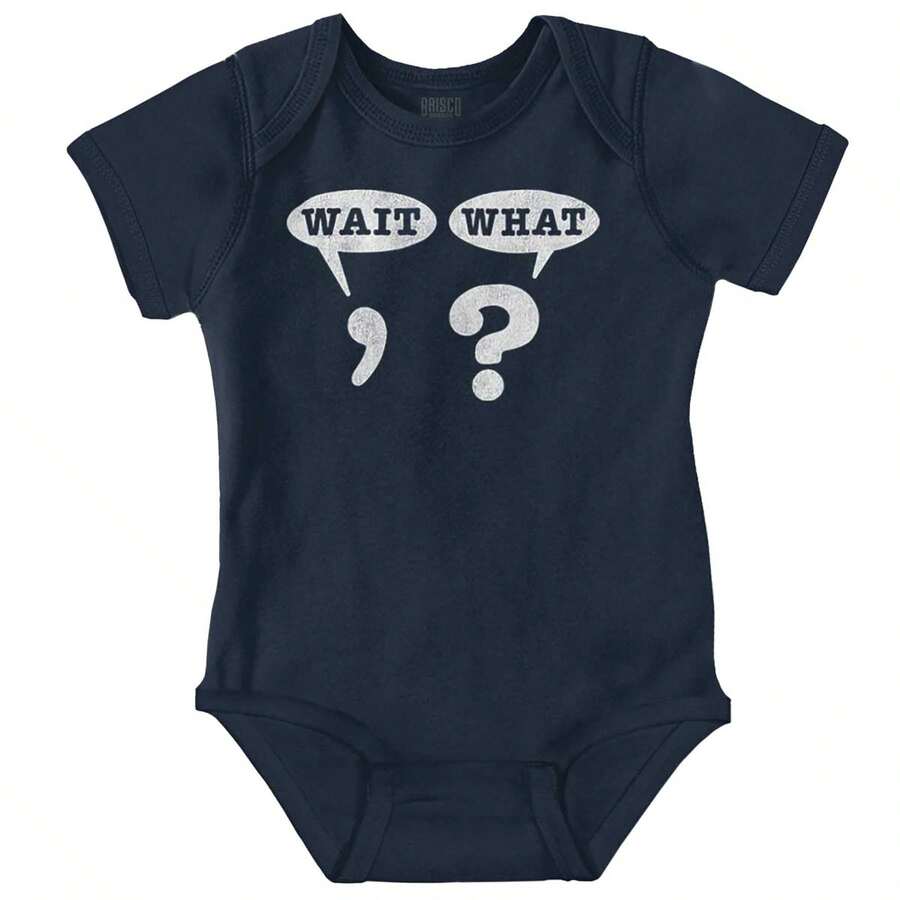 BRISCO BRANDS Funny Geek Baby Graphic One Piece Bodysuit Grammer Joke Punctuation Conversation Joke Comma Wait Question Mark What Casual Everyday Soft Cotton Printed Cap Sleeve Lap Neck Romper Baby Clothes - 海軍 - 查看 1