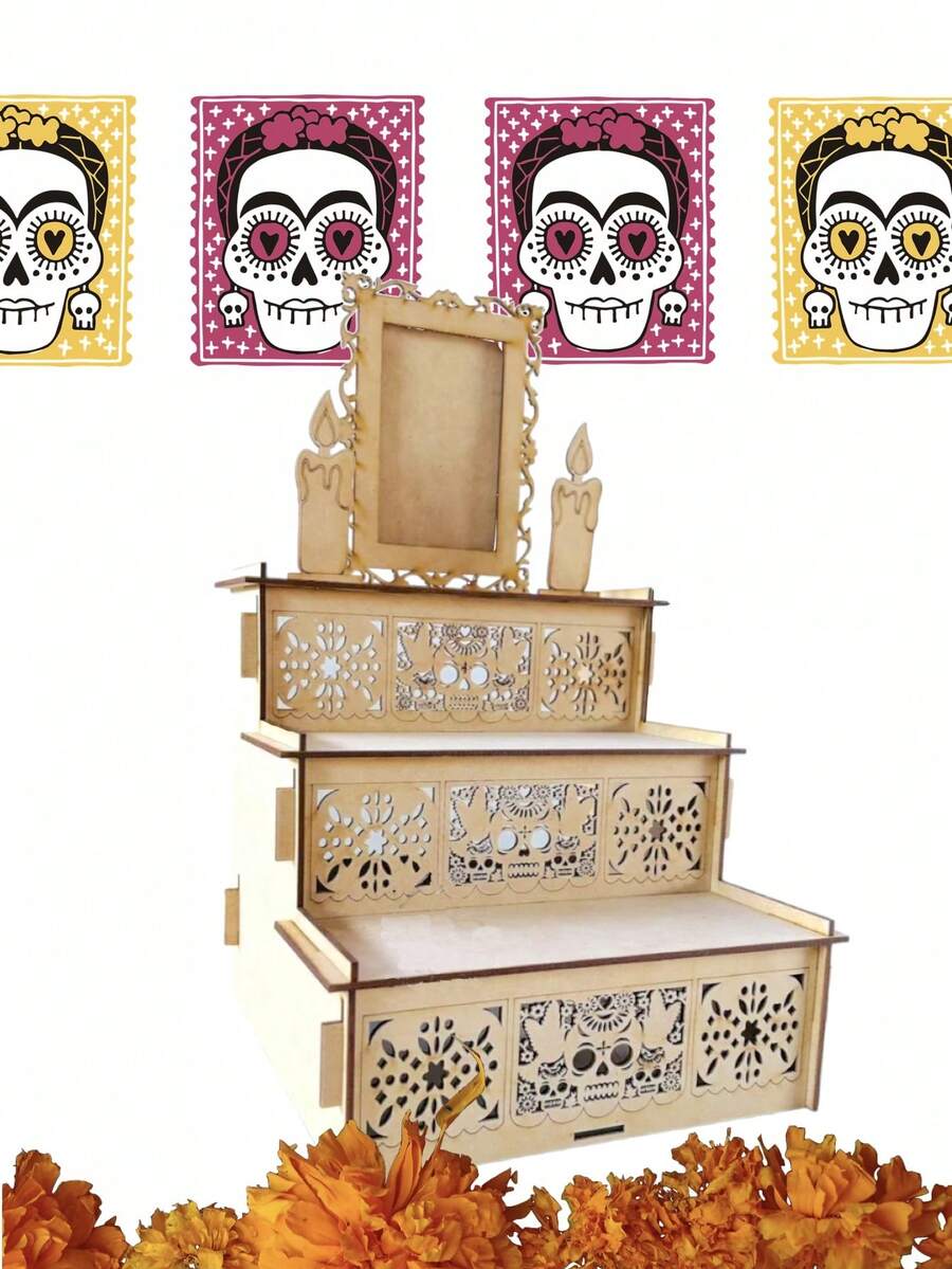 Día de Muertos Altar para Ofrenda Escritorio con Porta Retrato - Beis - Ver 1