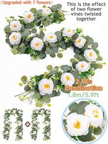 5.9 英尺桉树花环人造绿叶花环花环仿银元桉树叶藤蔓悬挂植物适用于家庭圣诞装饰、婚礼拱门墙派对背景、庭院花园篱笆、假植物、房间装饰用品、室内室外装饰 - 彩色 - 查看 4