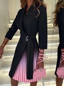 Women's V-Neck Fashion Tie Waist Mid Sleeve Pressure Pleat Dress