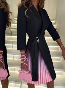 Women's V-Neck Fashion Tie Waist Mid Sleeve Pressure Pleat Dress