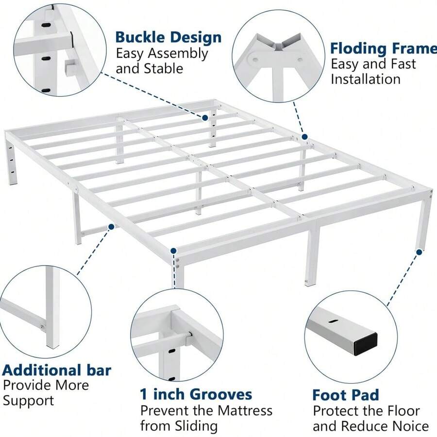 14 Inch Queen Bed Frame With Storage Heavy Duty Tall Metal Platform Bed