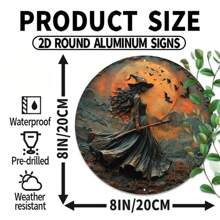 1 件哥特式女巫金属墙饰，带黑猫、鬼杰克灯笼、防水室内外墙壁艺术，适用于家庭、办公室、派对装饰，8 英寸 X 8 英寸，预钻孔，耐候，锡板，万圣节庭院装饰，万圣节礼物 - 彩色 - 查看 2