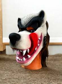 Fantasia Máscara Lobo Mau Gigante dentes e língua de fora para festas e eventos - Multicolorido - Visão 2