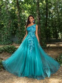 Faeriesty Vestidos elegantes para mujer para eventos formales y noche, vestido de invitada de boda, para graduación, cena - Agua verde azul - Ver 2