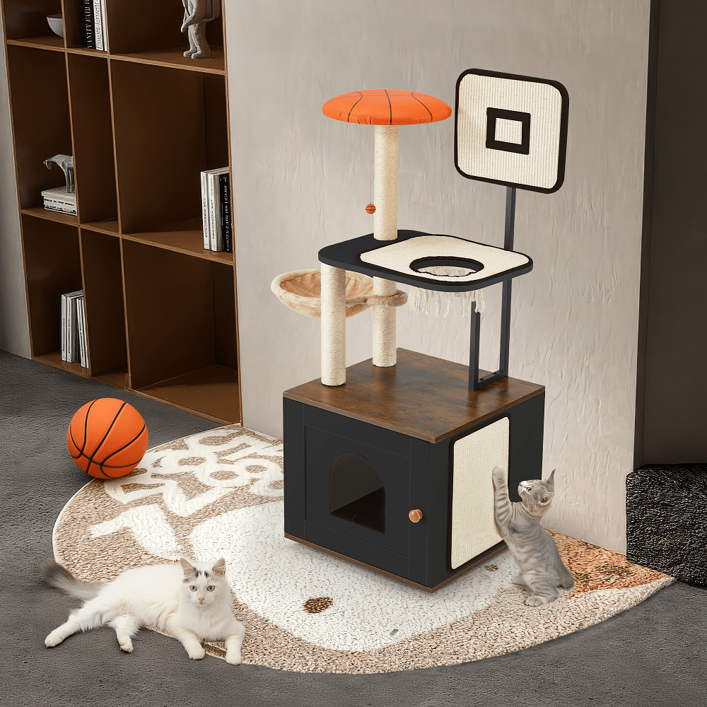 50" Cat Tree With Cat Litter Box Enclosure, 2In1 Cat Tower, Cat Condo