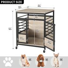 24'' Small Dog Crate Furniture Heavy Duty Wood Dog Kennel House Cage With Wheels