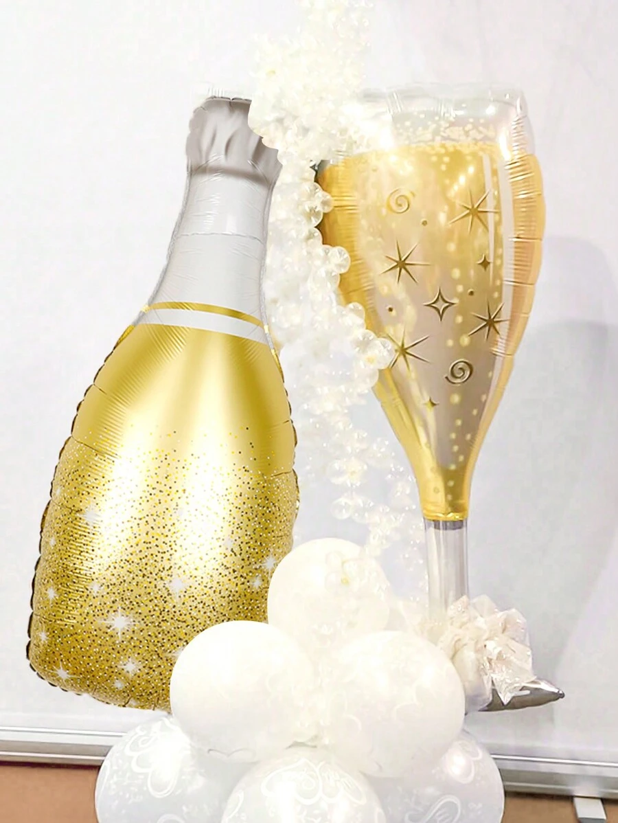 2 Stücke Goldfolie Weinflaschen und Sektgläser Ballons, elegante Ballon Dekoration, Geburtstagsparty Deko, Oktoberfest Party Zubehör, Bar Sommerparty Thema, Jubiläumsfeier, Abschlussfeier, goldene Deko für Junggesellenabschied, Silvesterparty, Weihnachten