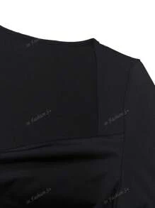 Vestido de Manga Longa Longo de Damas Elegante Ajustado, Colarinho Quadrado com Babados de Duas Camadas e Pregas, da Moda Europeia e Americana e Quente Transfronteiriça 2024 Novo