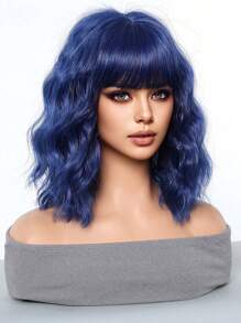万圣节假发 合成耐热假发 短波浪鲍勃假发 绿色 14 英寸冬季刘海假发 优质合成假发 日常派对用角色扮演假发 - 藍色 - 查看 3
