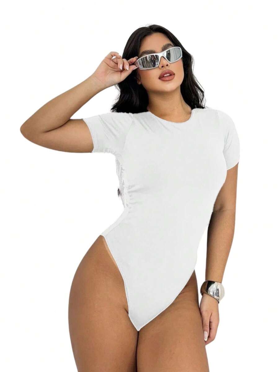 Women's Short Sleeve Suplex Bodysuit Summer Casual 2024 - 白色 - 查看 1