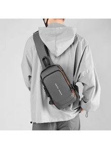 Compact Single-Sided Crossbody Shoulder Backpack USB Code Lock Waterproof - Grey - View 1