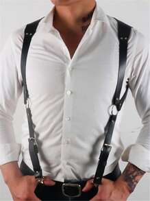 1 件男士手工铆钉 PU 皮革肩带，适合紧身衬衫和 T 恤万圣节