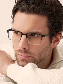 1pc Men's Lightweight Business Acrylic Rectangular Fashionable Glasses For Daily Reading And Commuting - Multicolor - View 1
