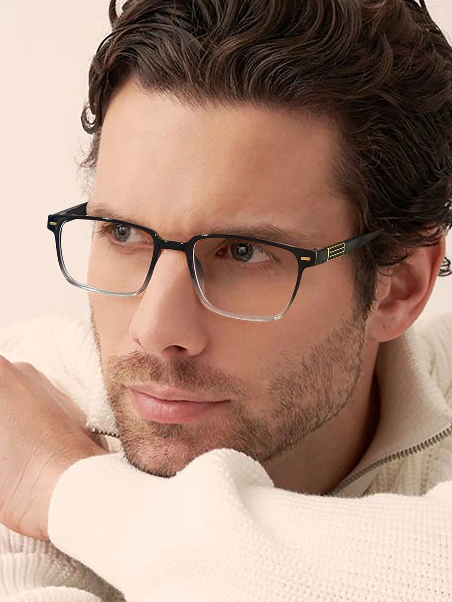 1pc Men's Lightweight Business Acrylic Rectangular Fashionable Glasses For Daily Reading And Commuting - Multicolor - View 1