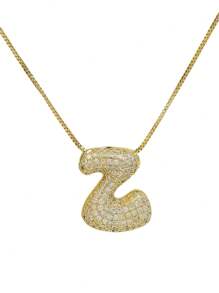 1 pezzo Collana con ciondolo a lettera da A a Z, esageratamente deformata, micropavé con zirconi cubici, placcata in oro 18K, ciondolo a iniziale per uomo e donna