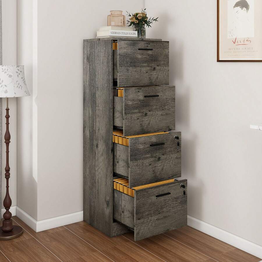 Wooden 51" Filing 4 Drawers Vertical Lockable File Storage Home