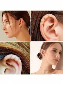 AVYRING 4Pcs Stainless Steel Ear Cuffs: Adjustable Non Piercing Cuff Earrings Minimalist Fake Helix Cartilage Earcuff, Dainty Clip-On Earrings Hypoallergenic For Women Men