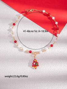 1 件可爱玻璃圣诞帽、手套、圣诞树吊坠项链，适合女性和女孩的个性化设计，适合日常穿着、圣诞节和节日礼物 - 紅色 - 查看 4