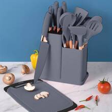 19-Piece Set Of High Quality Silicone Kitchenware Suit With Wooden Handle And Knives-Heat-Resistant, Non-Stick Cooking Tools And Bamboo Storage Containers-Perfect Kitchen Gadget For Easy Cooking And Cleaning