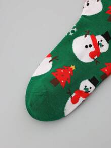 4 Pairs Christmas Reindeer Gingerbread Bread Pattern Women's Crew Socks