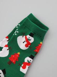 4 Pairs Christmas Reindeer Gingerbread Bread Pattern Women's Crew Socks