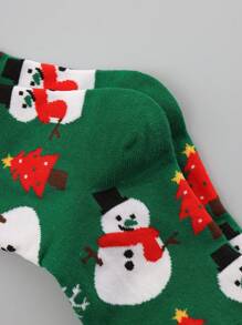 4 Pairs Christmas Reindeer Gingerbread Bread Pattern Women's Crew Socks