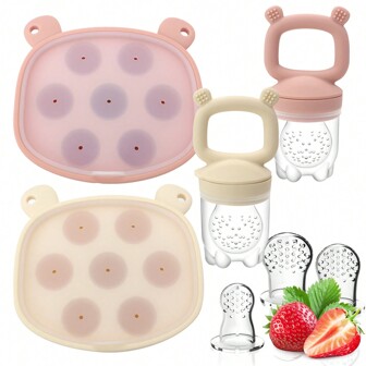 Bandeja de congelador de comida para bebé y combo de alimentación de frutas (2 piezas), molde para paletas de leche materna, alimentador de frutas y chupete suplemento de alimentación por sí mismo para bebé