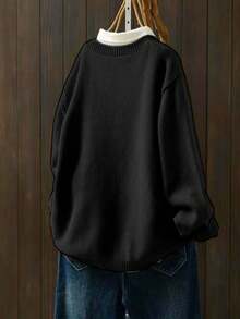 Women's Loose Fit Single Pocket Fashionable Sweater - Autumn/Winter Button-Up Cardigan - Black - View 2