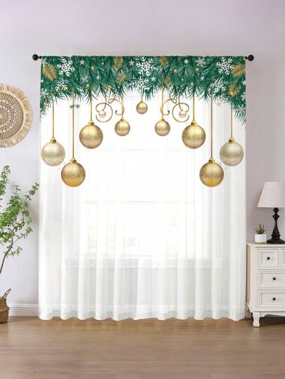 1 bucată Cortina Voile Decor de Crăciun cu Balon Roșu Moș Crăciun Pachet de cadou pentru Pomul de Crăciun potrivit pentru living, dormitor, decorare bucătărie