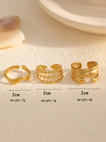 Dellgoo Vintage Minimalist Stainless Steel Gold Color Openable Adjustable Wave Polka Dot Ring Set