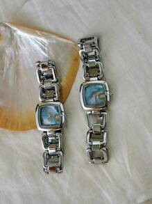 1pc Elegant & Women's Quartz Watch, Silver-Tone Stainless Steel Strap, Rhinestone Decor, Mother-Of-Pearl Dial, Hollow Design, Suitable For Casual, Party, Gift - Silver - View 1