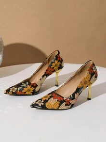 Giày cao gót mũi nhọn họa tiết hoa thời trang cổ điển cho nữ - Nhiều màu - Xem 4
