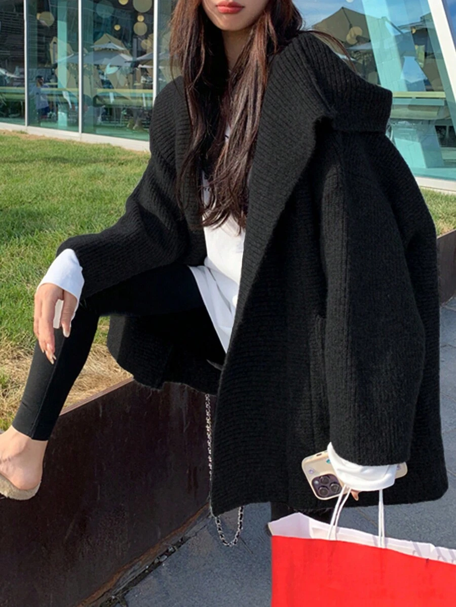 Cálida chaqueta con capucha oversize, parte superior de manga larga