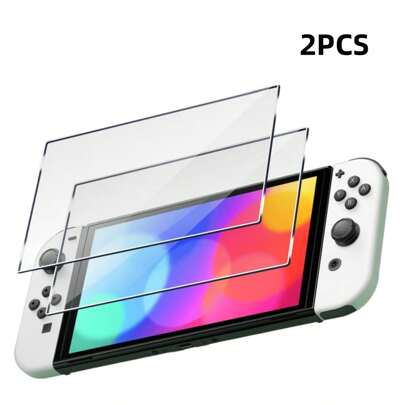2 paquetes de película de vidrio templado protector de pantalla compatible con Switch y Switch OLED Model 7-Inch 2024Release, 8 gorras con garras de gato, funda para Switch OLED, cubierta del interruptor de luz, estuche para Switch Lite rosa