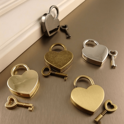 Heart-Shaped Metal Padlock With Key - Polished Finish Love Lock For Luggage & Bag Accessory, Zinc Alloy Tool Lock - No Power Required