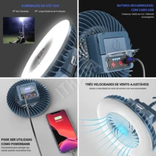Portable Rechargeable Camping Fan With LED - 藍色 - 查看 2